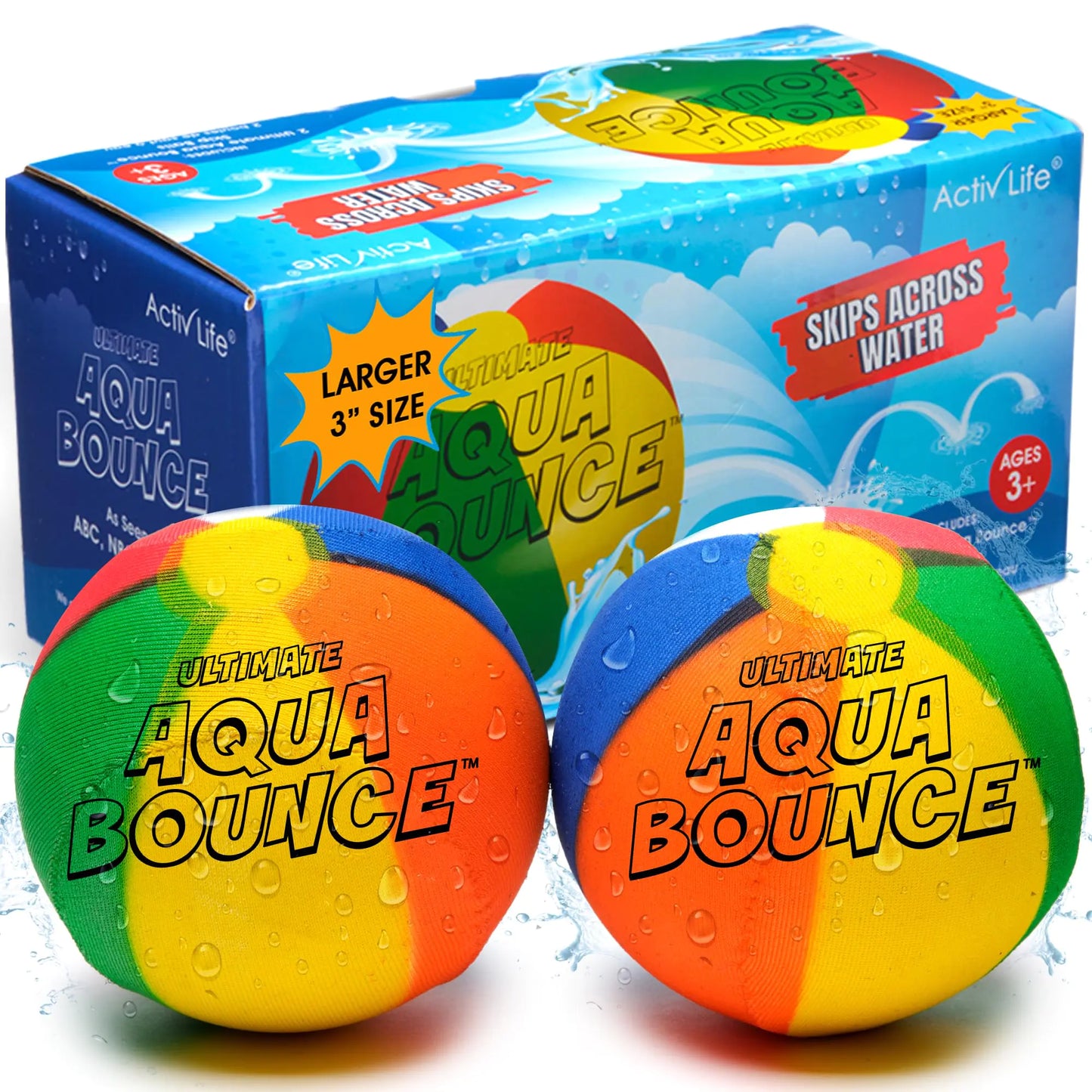 Activ Life Ultimate Larger 3” Size Skip Balls (Beach Ball) Beach Pool Toys for Kids Ages 8-12 Year Old Boys Girls Summer Gifts for Teens Family Water Games Adult Men Women Best Birthday Present