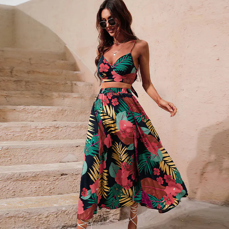 2023 Fashion Printed Beach Dress with High Slit