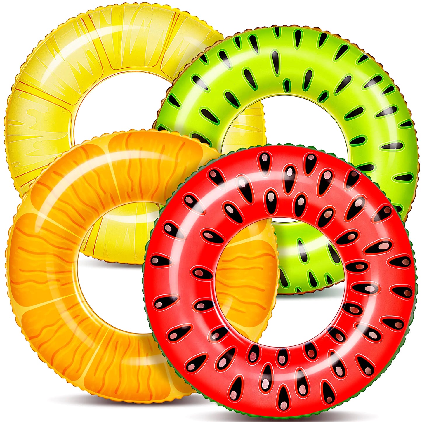 Sloosh 4 Pack Inflatable Pool Floats Fruit Tube Rings Fruit Pool Tubes Pool Floaties Toys Beach Swimming Party Toys for Kids and Adults