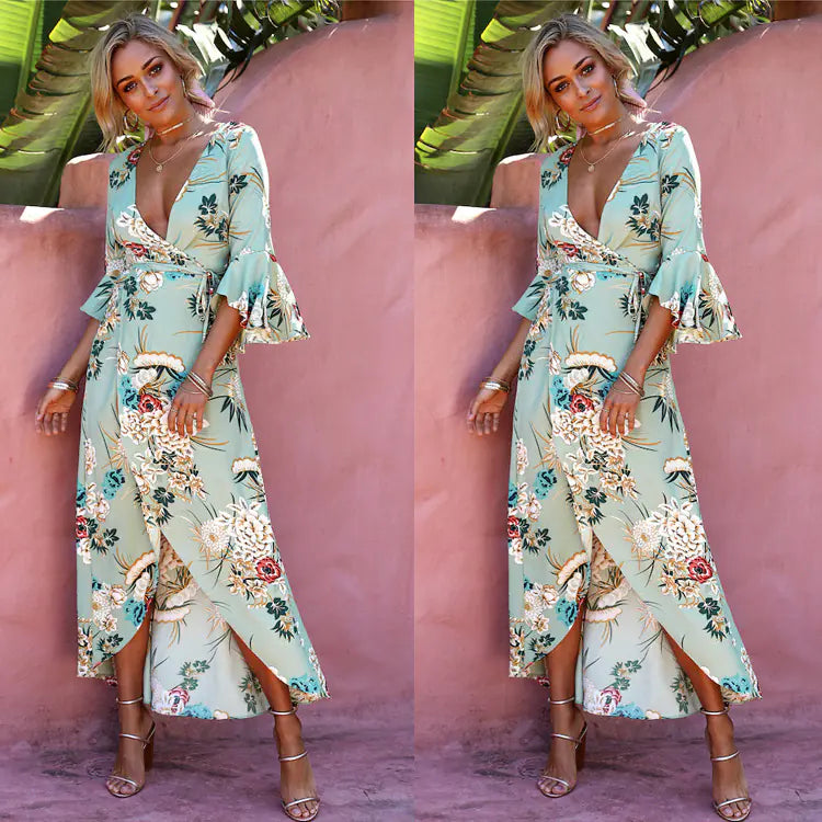 New Floral Maxi Dress for Beach Vacation (Women)