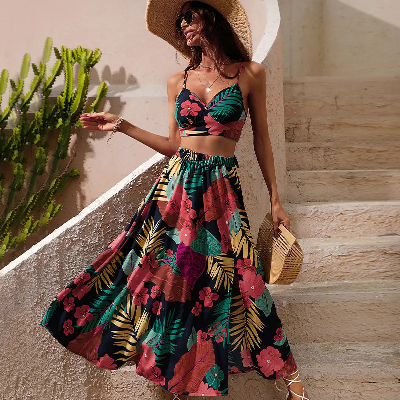 2023 Fashion Printed Beach Dress with High Slit