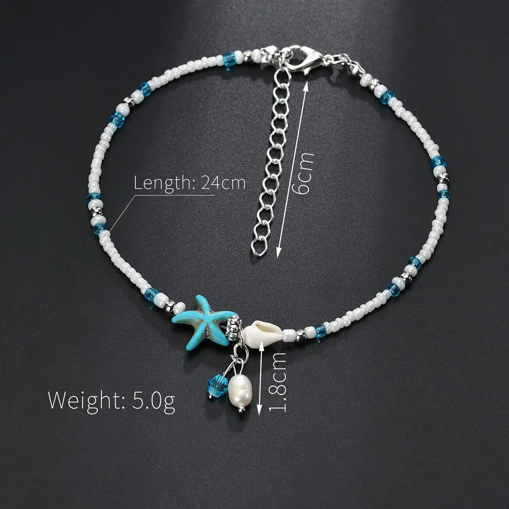 Seastar Shell Beach Anklet and Beaded Bracelet Jewelry
