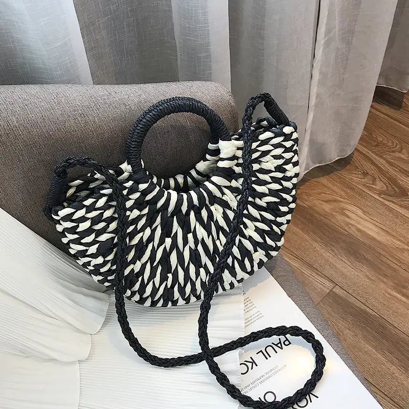 Colorful Woven Thai Straw Handbag for Beach Travel