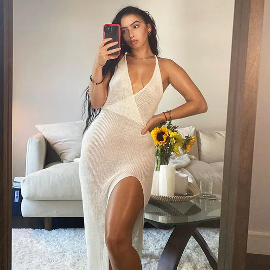2020 Fashion V-Neck Backless Beach Maxi Dress