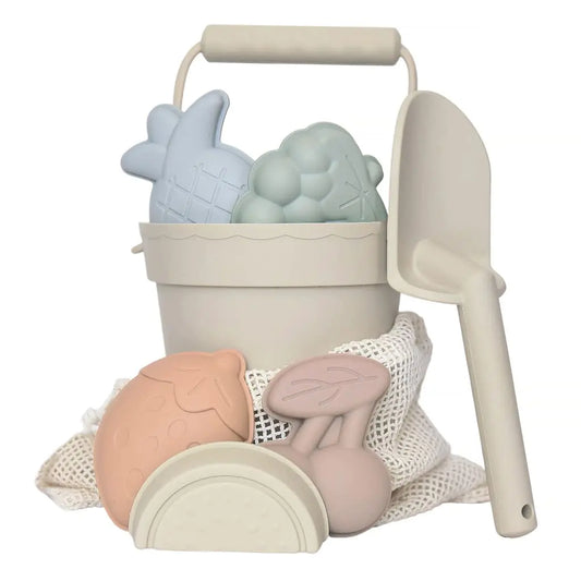 ForeverElla Silicone Beach Toy Set - Eco-Friendly Easy to Clean 5 Sand Toy Molds Shovel & Beach Bag - Beach Toys for Kids Ages 4-8 Toddlers 1-3 Baby Beach Toys - Travel Friendly