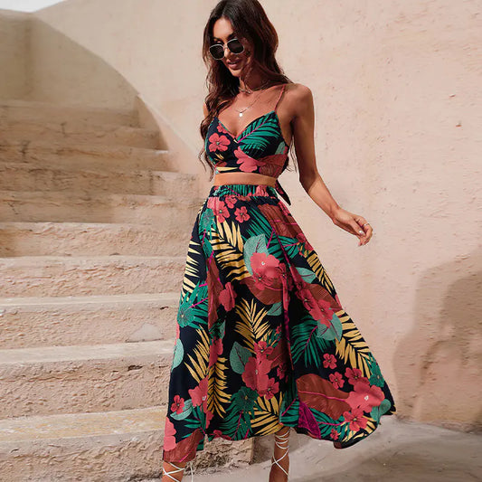2023 Fashion Printed Beach Dress with High Slit