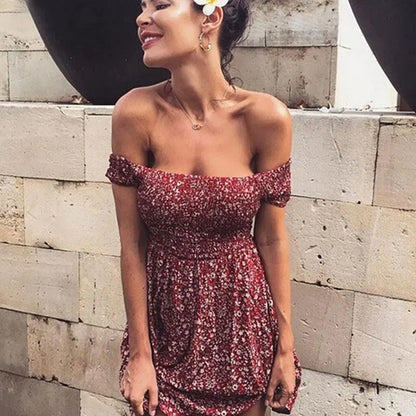 Floral Mini Beach Dress for Women with Off-Shoulder Design
