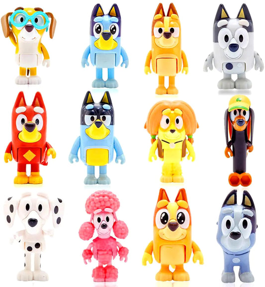 Generic Bluey Toys 12-Pack Family Beach Day 2-3.5 Inch Wolfs-Bluey Figures Toys Playset Wolves-Bluey Action Figurines Family and Friends Set.