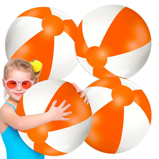 Whaline 3Pcs Inflatable Beach Ball 20 Inch Round Pool PVC Balls Cute Game Toys for Summer Hawaiian Tropical Theme Beach Party Decor Water Sand Game Accessory (Orange and White)