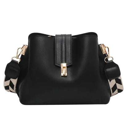 Luxury Black PU Leather Bucket Crossbody Handbag for Women