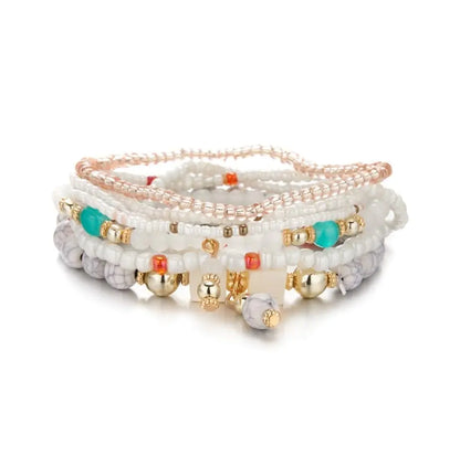 Stackable Multi Layer Bohemian Bead Bracelet For Women Handmade Colorful Beads Layered Stretch Bangles Holiday Beach Anklets Jewelry Friendship String Charm Bracelets 8 pieces (White Cc)