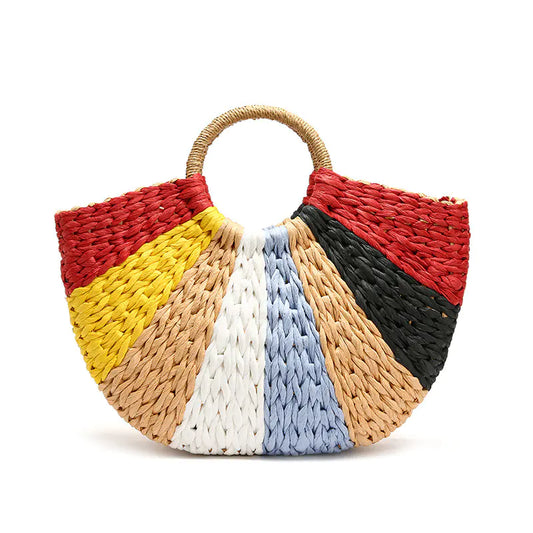 Colorful Woven Thai Straw Handbag for Beach Travel