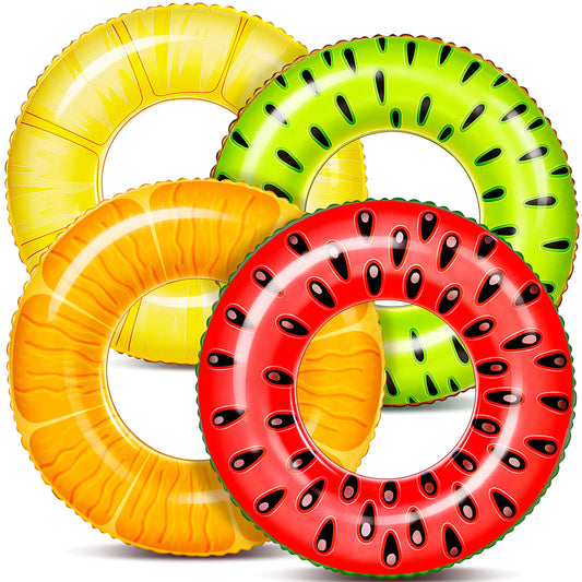 Sloosh 4 Pack Inflatable Pool Floats Fruit Tube Rings Fruit Pool Tubes Pool Floaties Toys Beach Swimming Party Toys for Kids and Adults