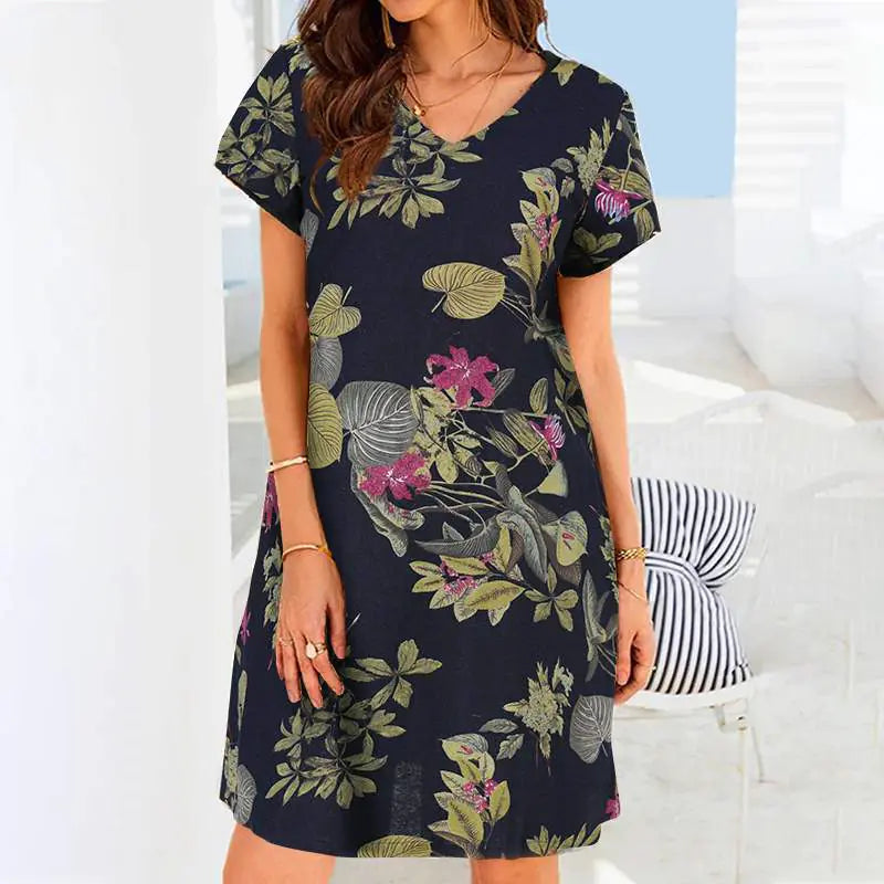 Retro Cotton Linen Beach Dress for Women