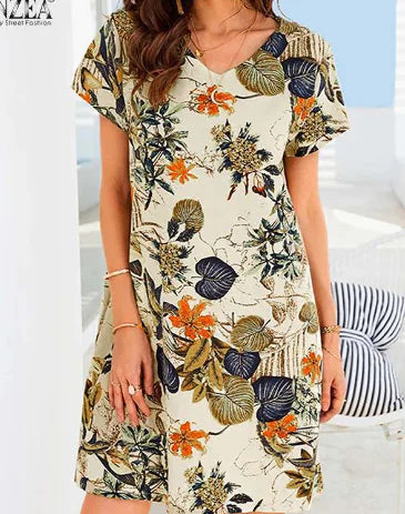 Retro Cotton Linen Beach Dress for Women
