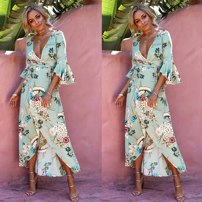 New Floral Maxi Dress for Beach Vacation (Women)