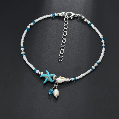 Seastar Shell Beach Anklet and Beaded Bracelet Jewelry