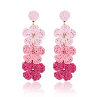 RUOFFETA Raffia Flower Earrings Raffia Straw Wrapped Flower Drop Dangle Earrings Summer Tropical Beach Jewelry(Pink Ombre)