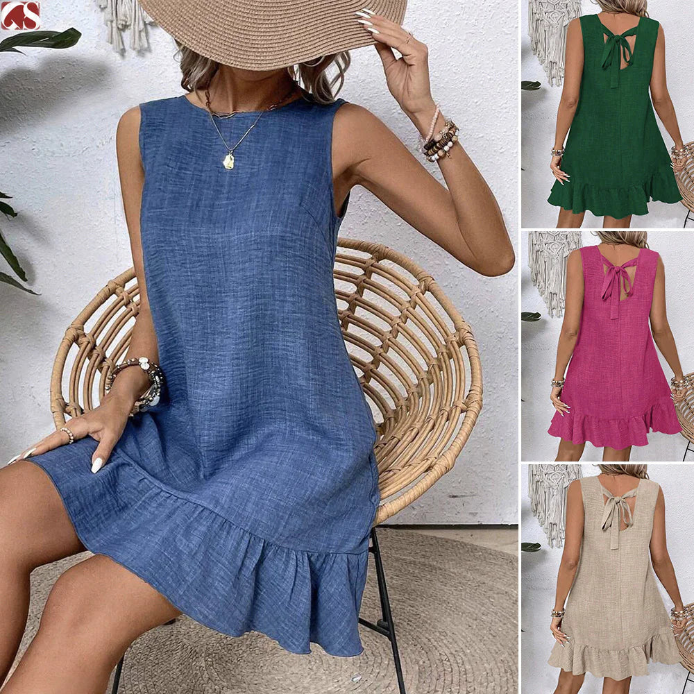 Summer Ruffle Sleeveless Beach Dress for Women