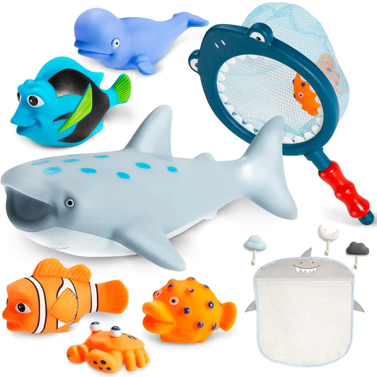 No Hole Mold Free Bath Toys for Toddlers 1-3 Water Toys for 6-12 Months Infants with Storage Bag Baby Shark Toys for Pool Bathtub Beach Shower Tub Kids Boys Girls Gifts