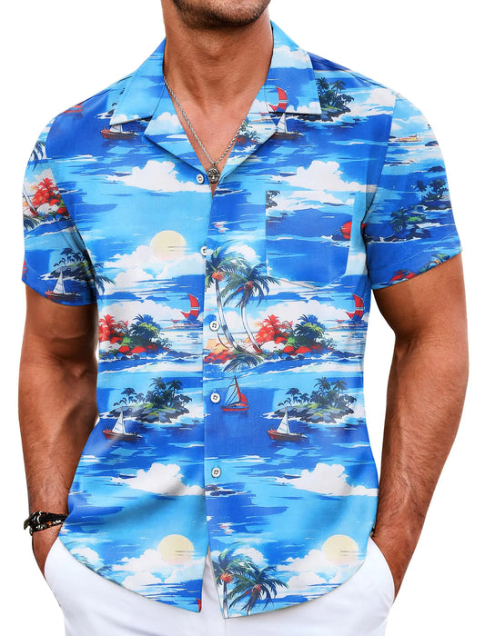 COOFANDY Mens Hawaiian Shirt Short Sleeve Tropical Shirts Floral Shirts for Men Summer Beach