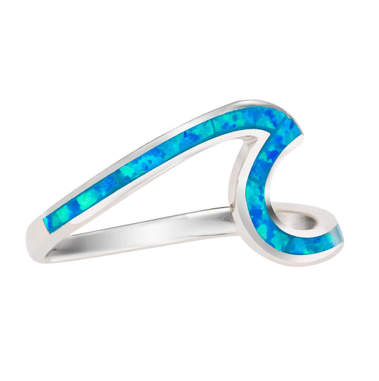 Aloha Jewelry Company 925 Sterling Silver Created Opal Ocean Beach Wave Ring Wedding Band Hawaii Nickle Free and Hypoallergenic For Sensitive Skin With Gift Box (Blue Opal 4)