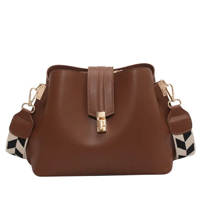 Luxury Black PU Leather Bucket Crossbody Handbag for Women