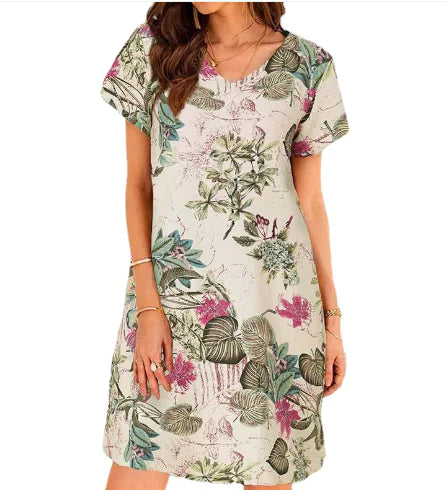 Retro Cotton Linen Beach Dress for Women