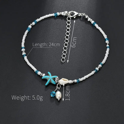 Seastar Shell Beach Anklet and Beaded Bracelet Jewelry