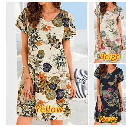 Retro Cotton Linen Beach Dress for Women