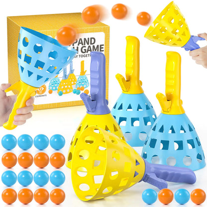 TEMI Pop Pass Catch Ball Game with 4 Catch Launcher Baskets and 20 Balls Beach Toys Backyard Outdoor Indoor Game Age 3 4 5 6 7 8 9 10+ Years Old Boys Girls Kids Adults Family Christmas Easter Gifts