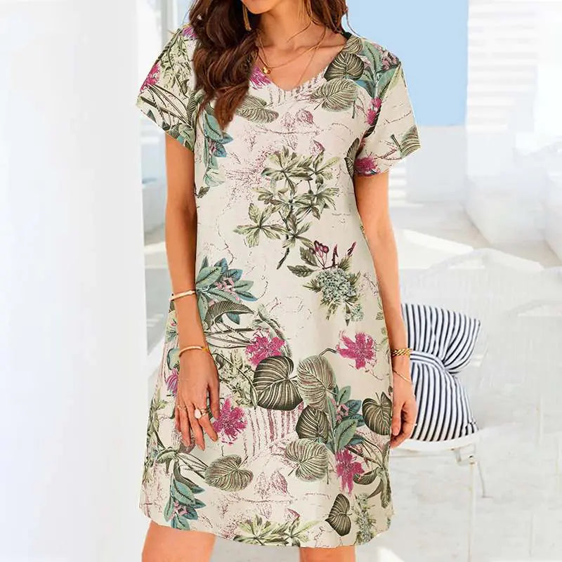 Retro Cotton Linen Beach Dress for Women
