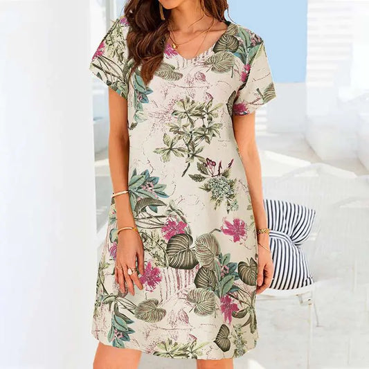 Retro Cotton Linen Beach Dress for Women
