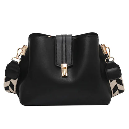 Luxury Black PU Leather Bucket Crossbody Handbag for Women