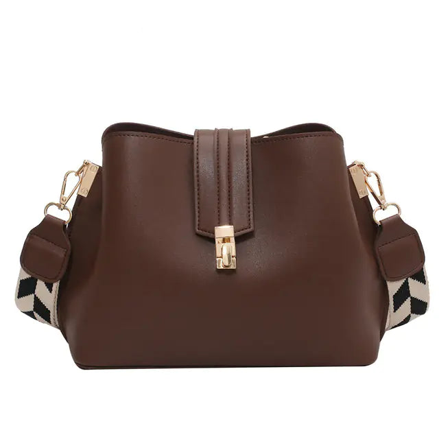 Luxury Black PU Leather Bucket Crossbody Handbag for Women