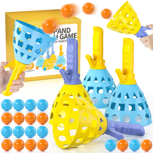 TEMI Pop Pass Catch Ball Game with 4 Catch Launcher Baskets and 20 Balls Beach Toys Backyard Outdoor Indoor Game Age 3 4 5 6 7 8 9 10+ Years Old Boys Girls Kids Adults Family Christmas Easter Gifts