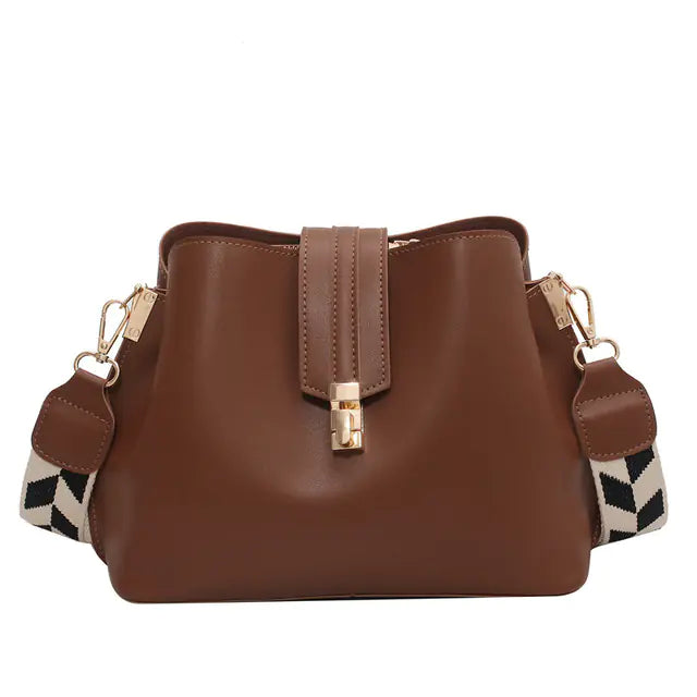 Luxury Black PU Leather Bucket Crossbody Handbag for Women