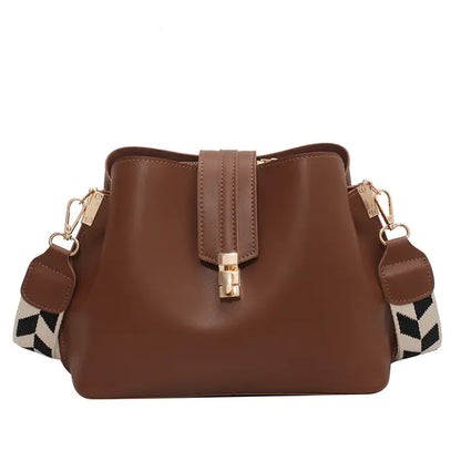 Luxury Black PU Leather Bucket Crossbody Handbag for Women